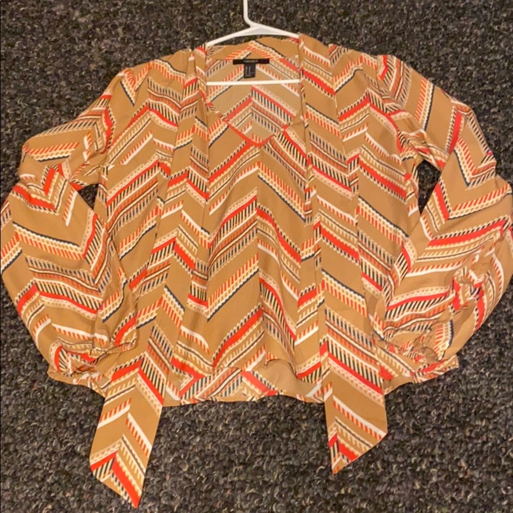 Forever 21 Chevron Tie Neck Blouse